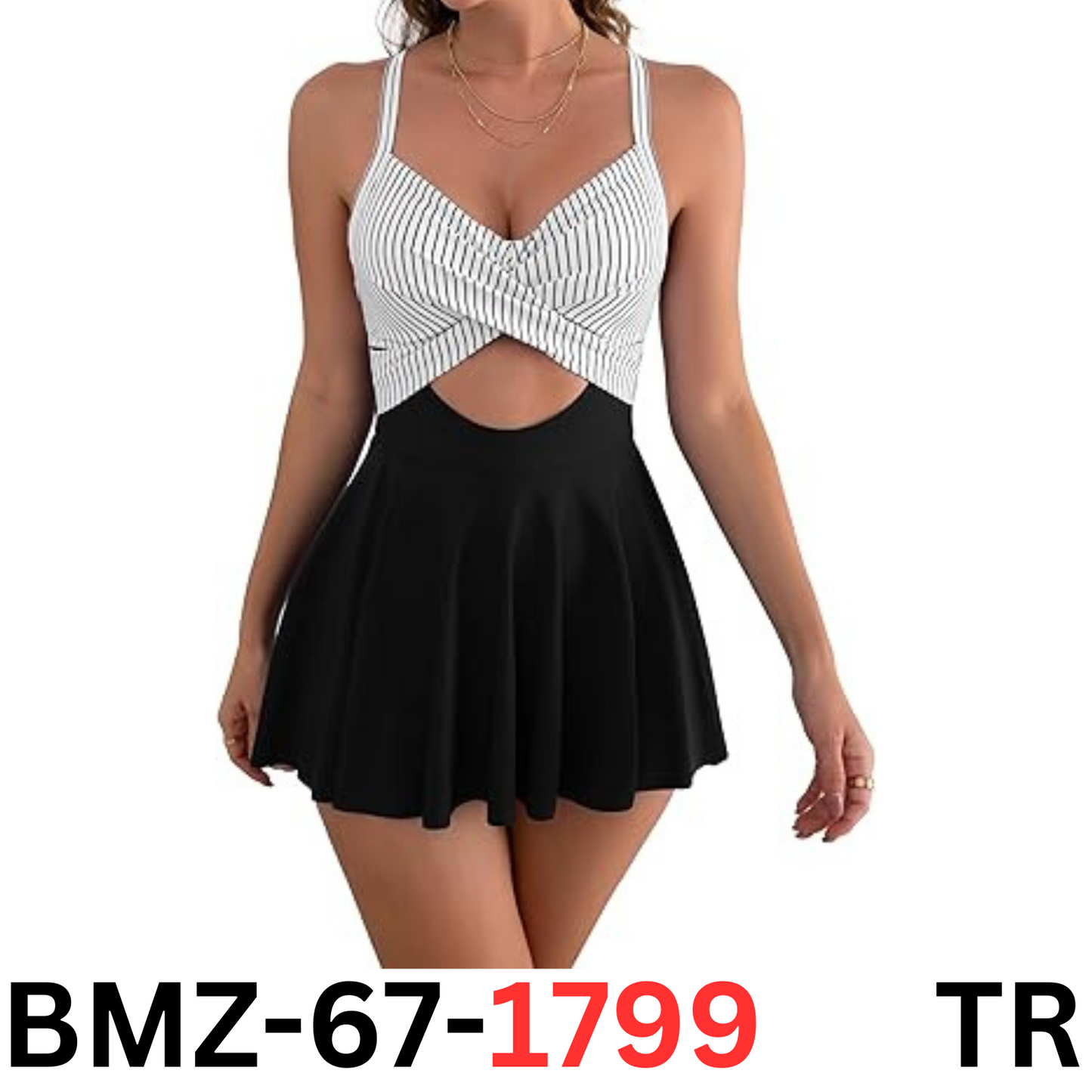 B2prity Women Cutout One Piece Skirt Swimsuit V Neck Wrap Tie Back Swimdress 2XL