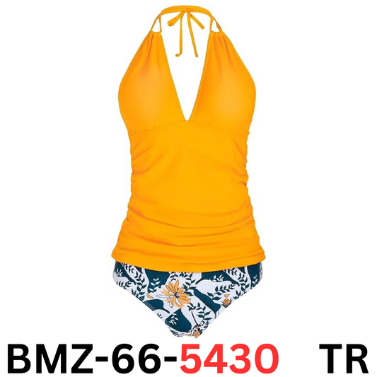 Yonique Women's 2 pc Swimsuit Yellow Tummy Control Tankini Plus Size Bathsuit, L