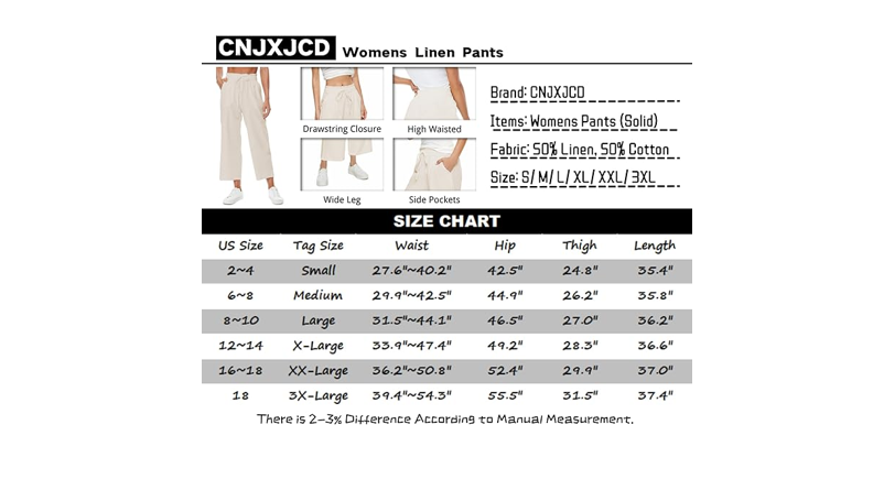 CNJXJCD Womens Linen Pants Wide Leg High Waisted Drawstring Casual Flowy Pants,M