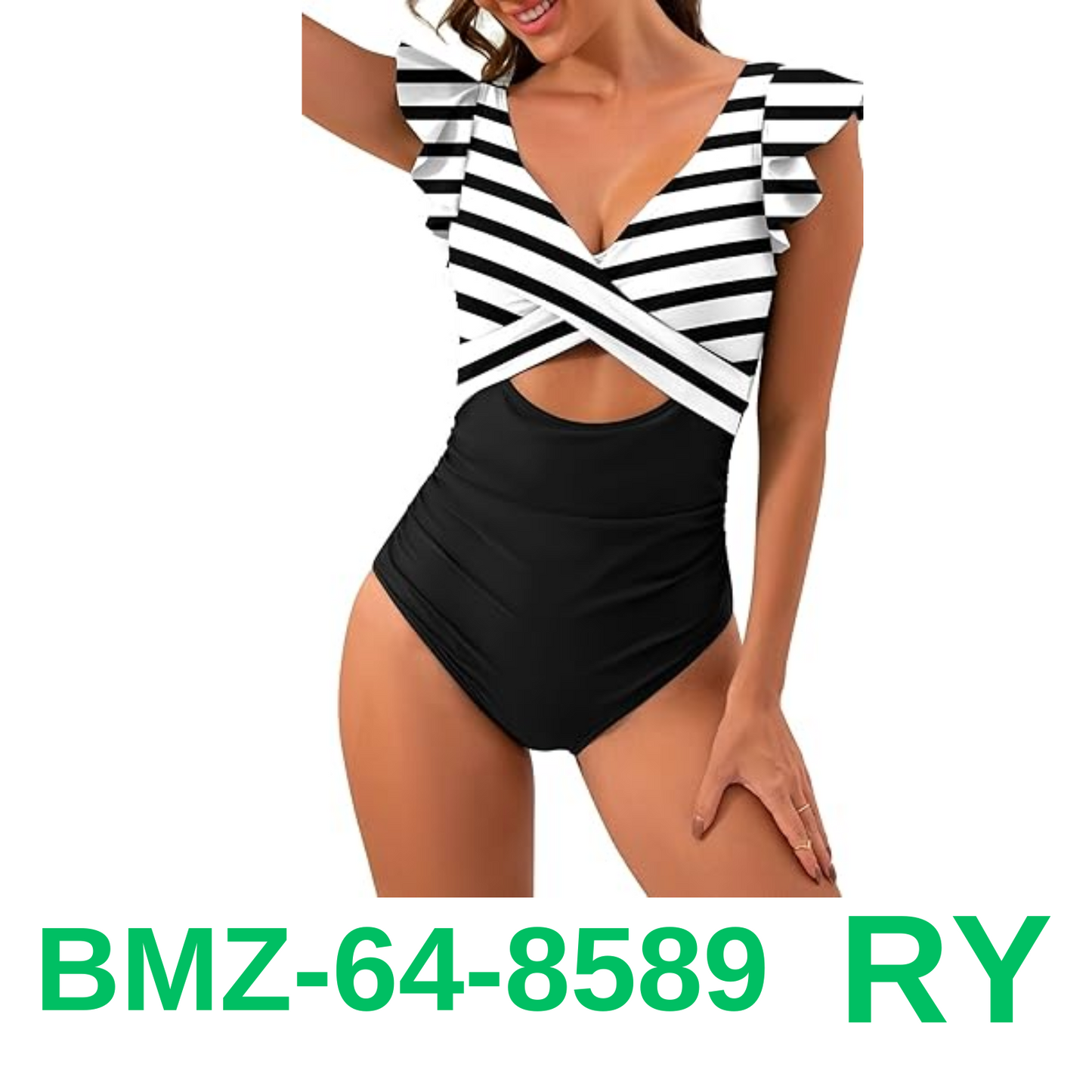 B2prity Women's One Piece Swimsuit Ruffle Cutout Bathing Suits Slimming Tummy, M