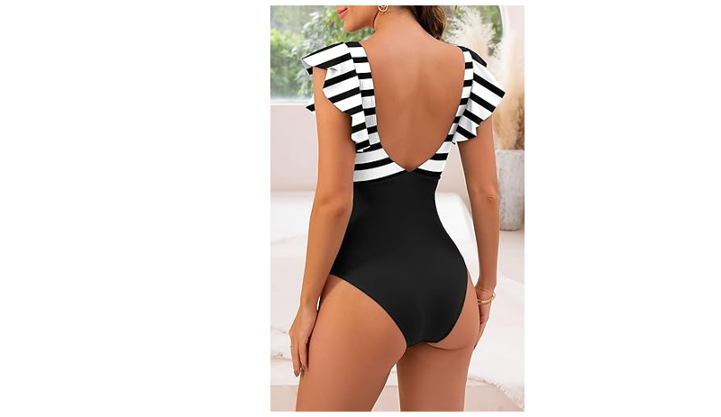 B2prity Women's One Piece Swimsuit Ruffle Cutout Bathing Suits Slimming Tummy, M