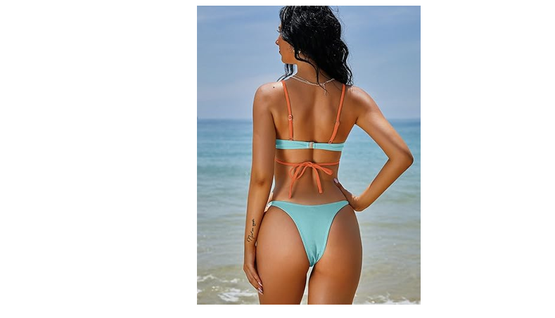ZAFUL Women's Sexy Cutout Bikini Thong Bikini Set Color Block Swimsuit Tie, S