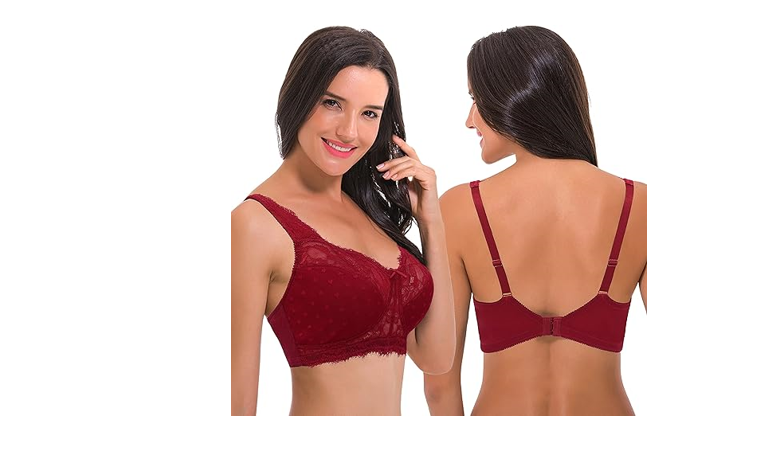 Curve Muse Women's Plus Size Minimizer Lace Full Coverage Unlined Wireless, 36D