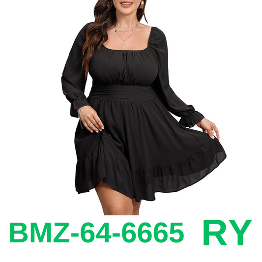 Byinns Women's 2024 Plus Size Tie Back Square Neck Mini Dress Long Lantern, XL