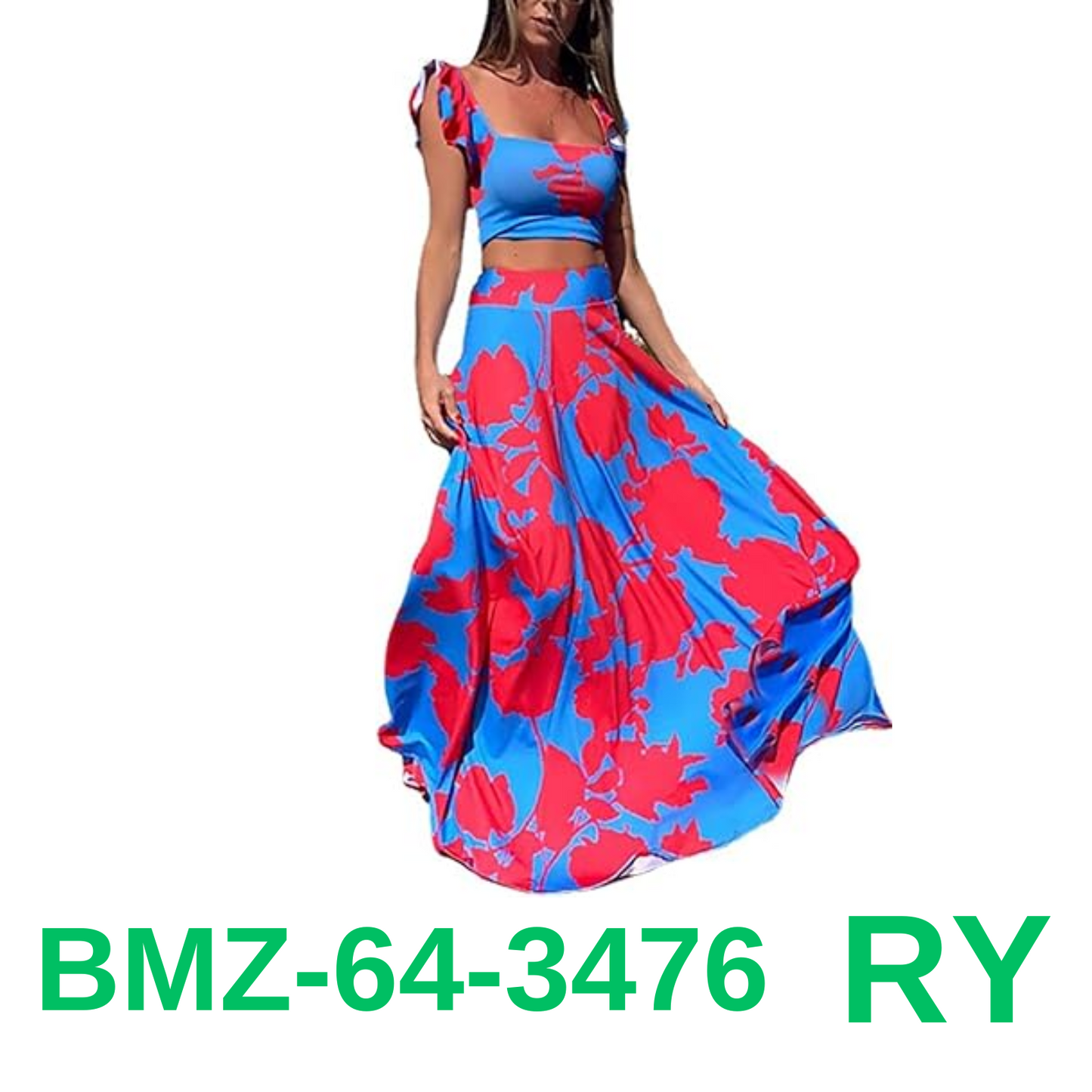 Vakkest Womens Summer Sexy 2 Pieces Outfits Summer Tank Top Wrap Long Skirt, S