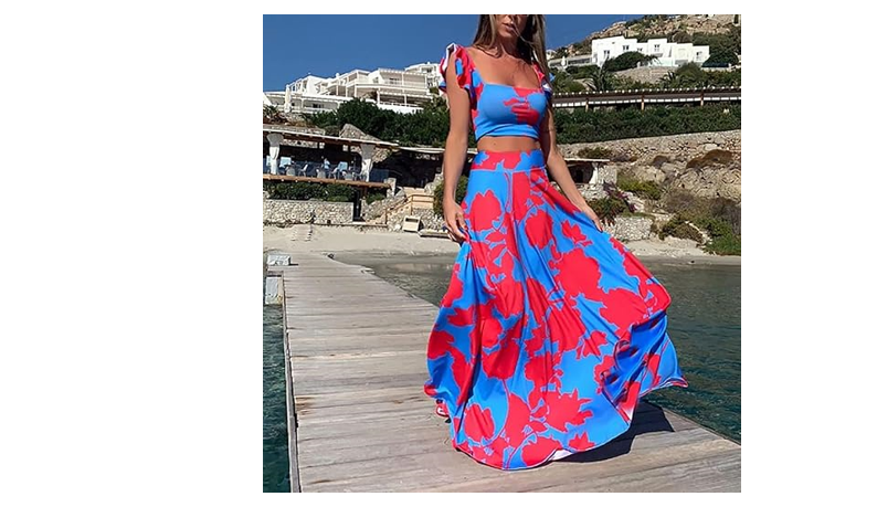 Vakkest Womens Summer Sexy 2 Pieces Outfits Summer Tank Top Wrap Long Skirt, S
