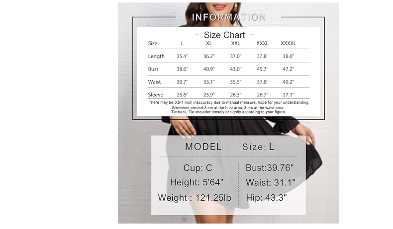 Byinns Women's 2024 Plus Size Tie Back Square Neck Mini Dress Long Lantern, XL