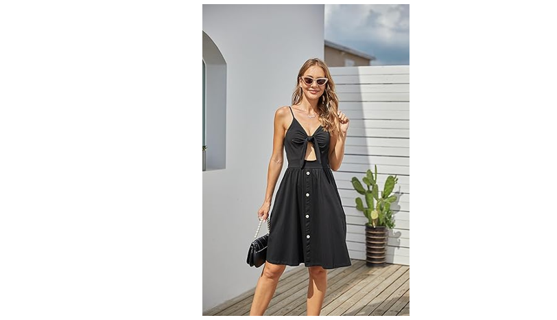 VOTEPRETTY Women's Summer Dresses Sundresses Black, Beach Clothes Outfit, Large