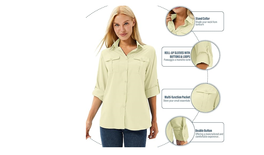Women's Long Sleeve Shirts UPF 50+ UV Sun Protection Safari Shirt, Outdoor, XXL