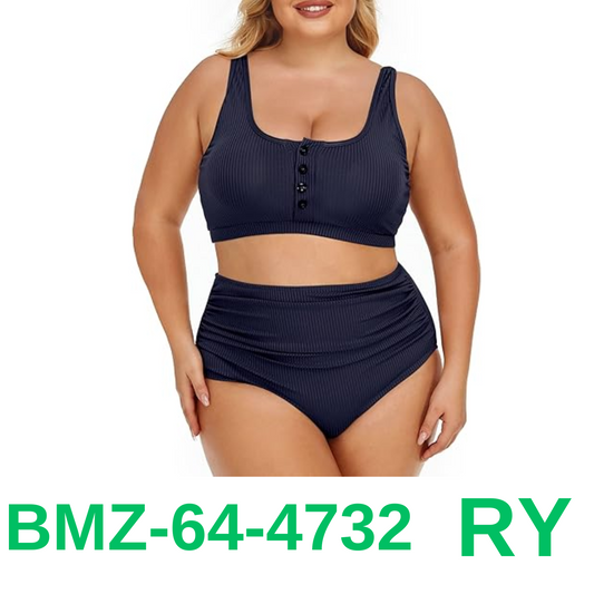Summer Mae Plus Size Women Ribbed Bikini Set Two Piece High Waist Swimsuit, 18