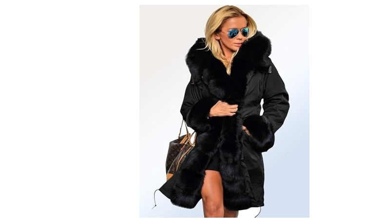 Aox Women Fashion Winter Coat with Faux Fur Hood Thicken Warm Casual Plus, XL
