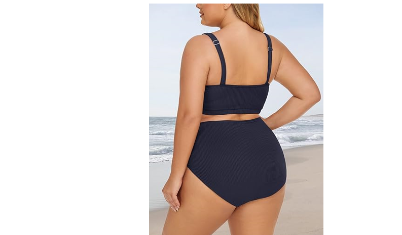 Summer Mae Plus Size Women Ribbed Bikini Set Two Piece High Waist Swimsuit, 18