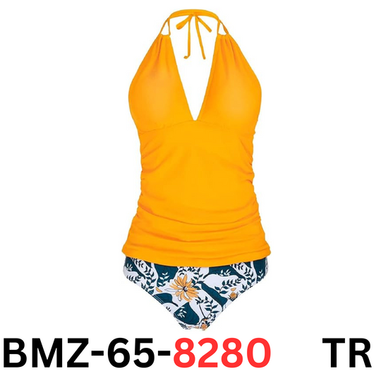 Yonique Women 2 Pc Swimsuit Yellow Tummy Control Tankini Plus Sz Bathing Suit, L