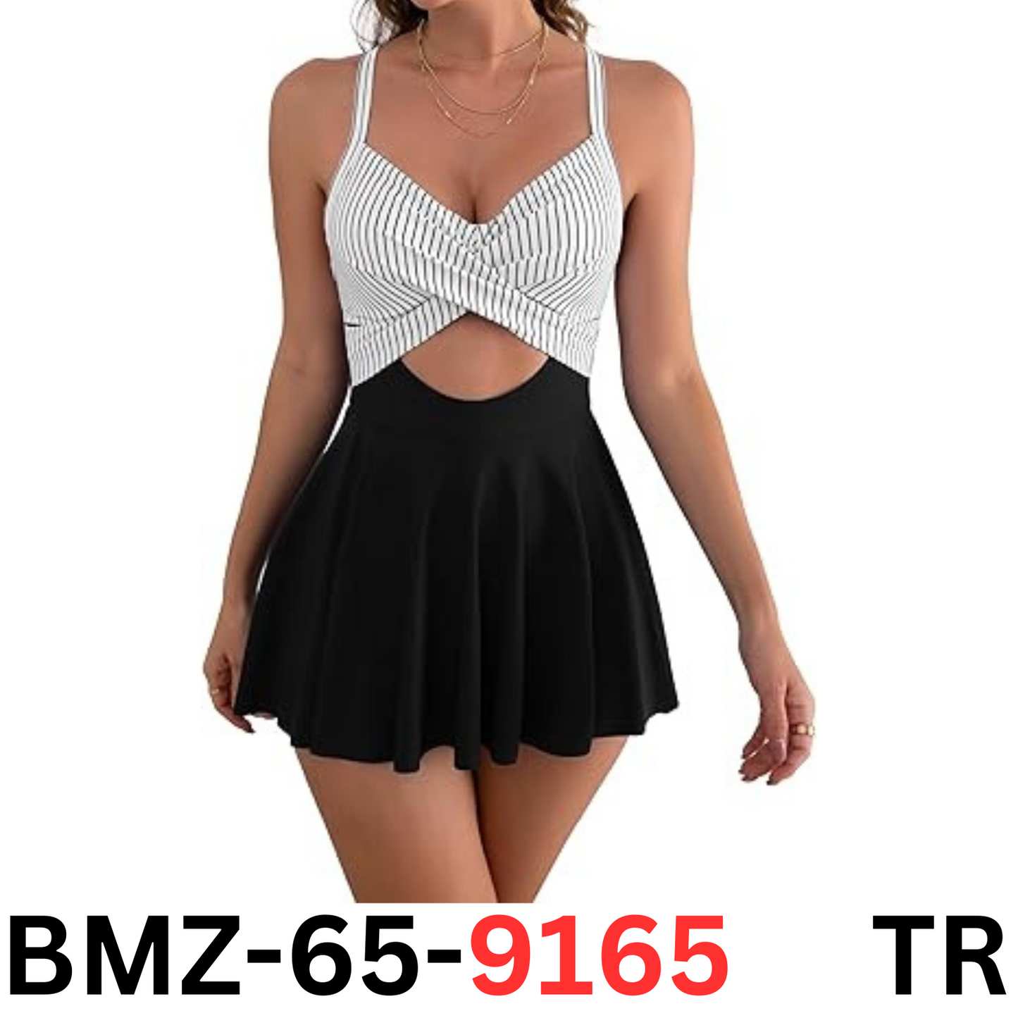 B2prity Women Cutout One Piece Skirt Swimsuit V-Neck Wrap Tie Back Swimdress 2XL