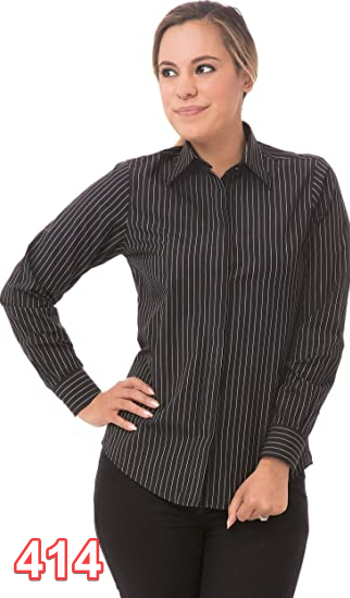 Chef Works Women's Basic Dress Shirt, Charcoal Dash, Large