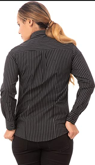 Chef Works Women's Basic Dress Shirt, Charcoal Dash, Large