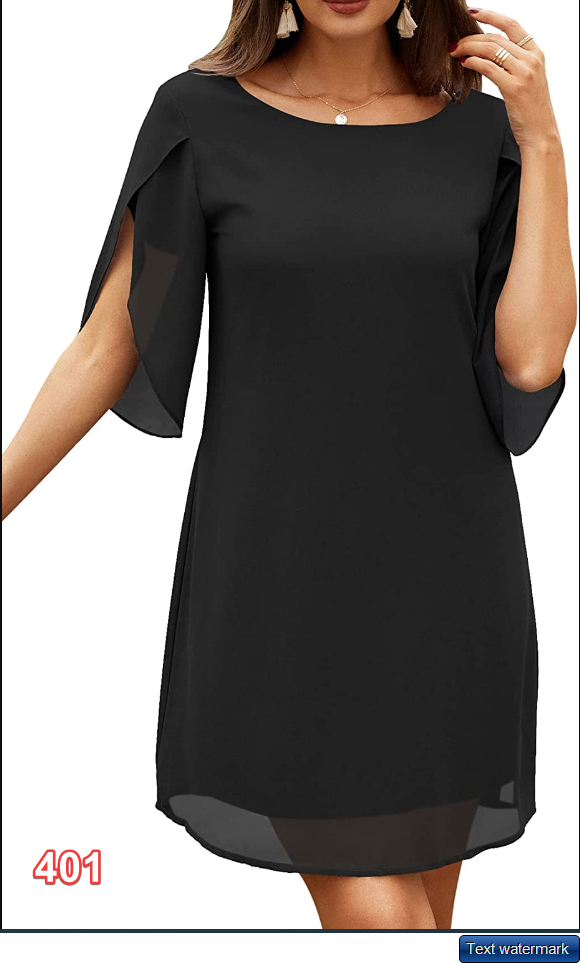 WEACZZY Women Scoop Neck Chiffon Dress 3/4 Sleeve Cocktail Party Dresses Black L