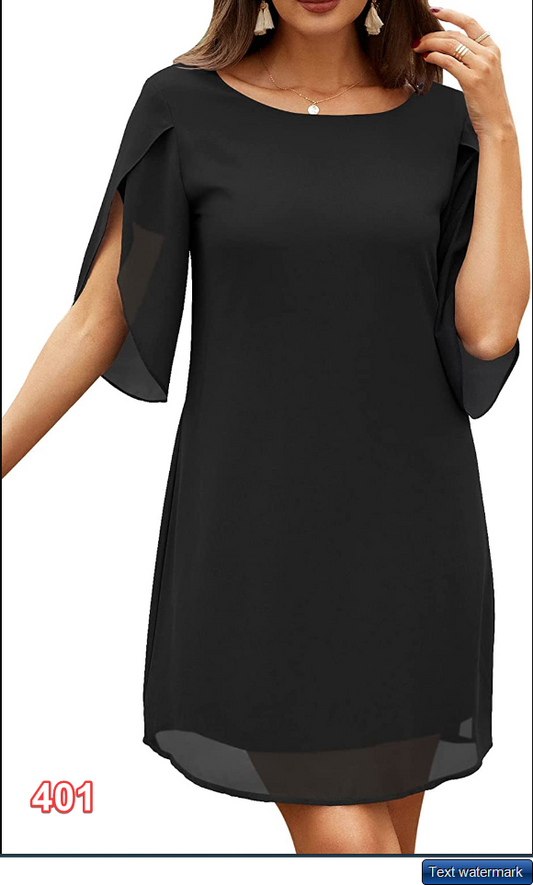 WEACZZY Women Scoop Neck Chiffon Dress 3/4 Sleeve Cocktail Party Dresses Black L