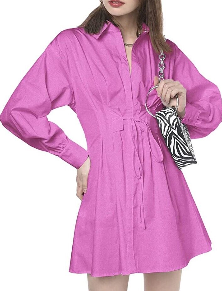 ZAFUL Women's A Line Shirt Dress Plunging Top Blouse Tunic Shirt Mini Dress SZ6