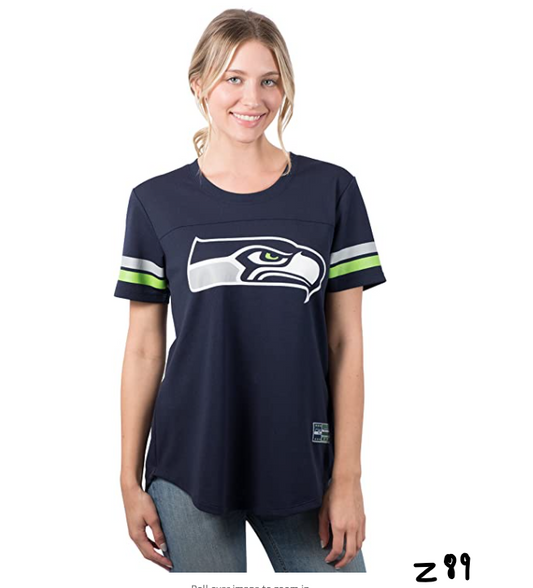 Ultra Game NFL Seattle Seahawks Womens Soft Mesh Jersey Varsity Stripe Jock Tee