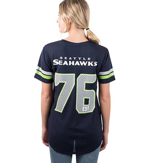 Ultra Game NFL Seattle Seahawks Womens Soft Mesh Jersey Varsity Stripe Jock Tee