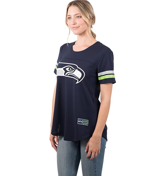 Ultra Game NFL Seattle Seahawks Womens Soft Mesh Jersey Varsity Stripe Jock Tee