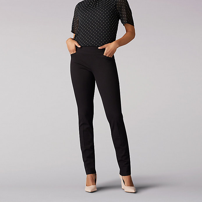 WOMEN'S SCULPTING SLIM LEG PULL ON PANT 18 SHORT BLACK ~B52