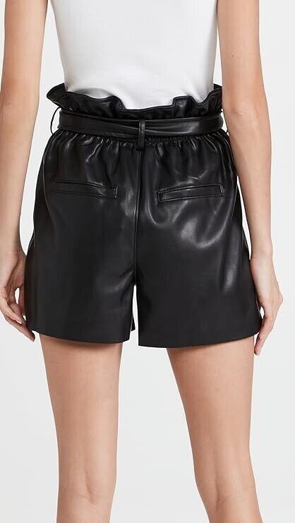 BLANKNYC Womens Vegan Leather Paperbag Self Belted Trendy Shorts, Obsidian, 25