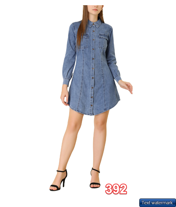 Allegra K Women's Bishop Sleeve Chest Pocket Casual Denim Shirt Dress Blue XL