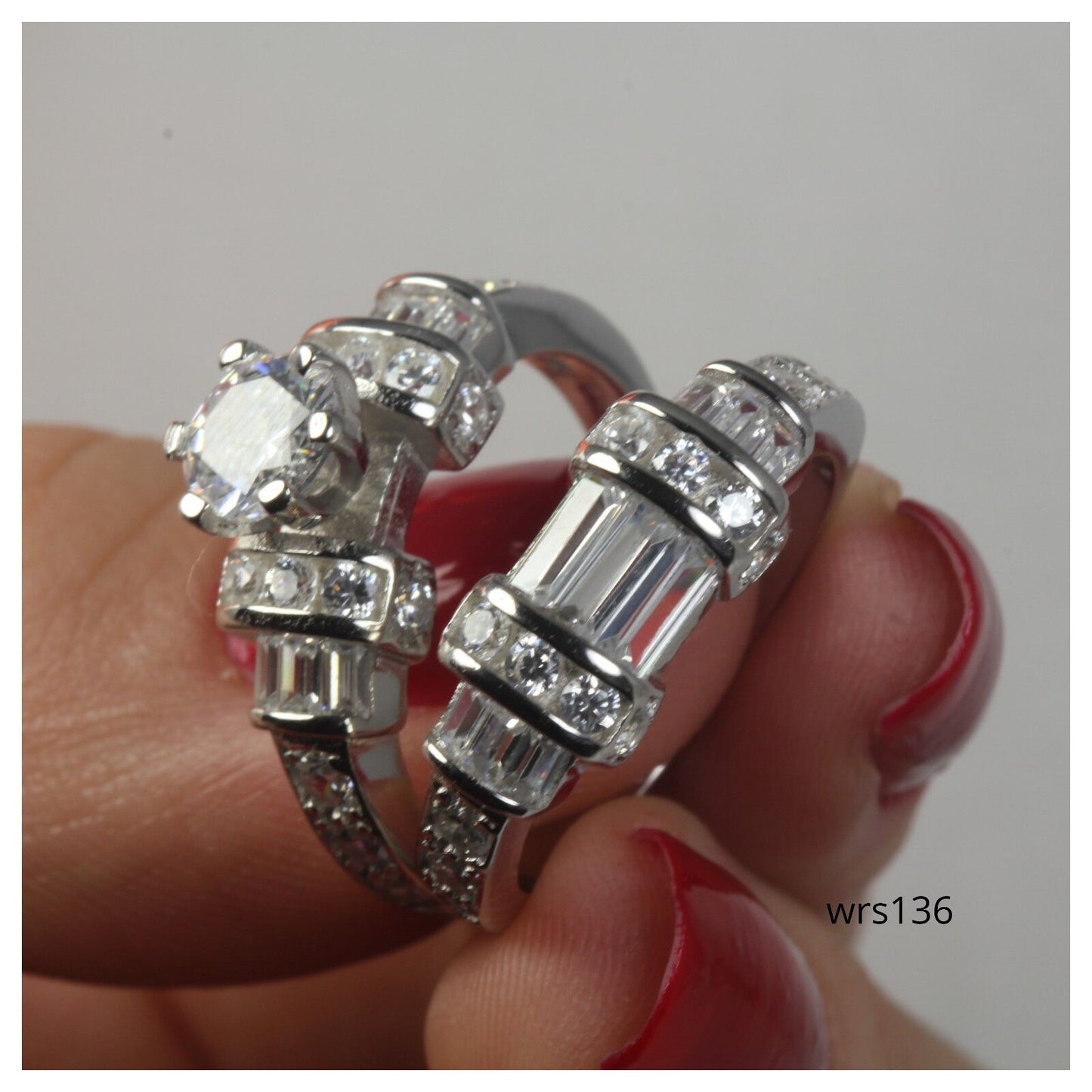 3.78C CZ 925 Bridal Silver Engagement Ring Wedding Ring Set  Set 8.2g