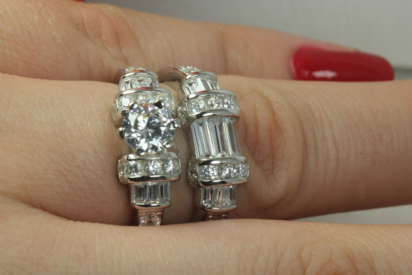 3.78C CZ 925 Bridal Silver Engagement Ring Wedding Ring Set  Set 8.2g