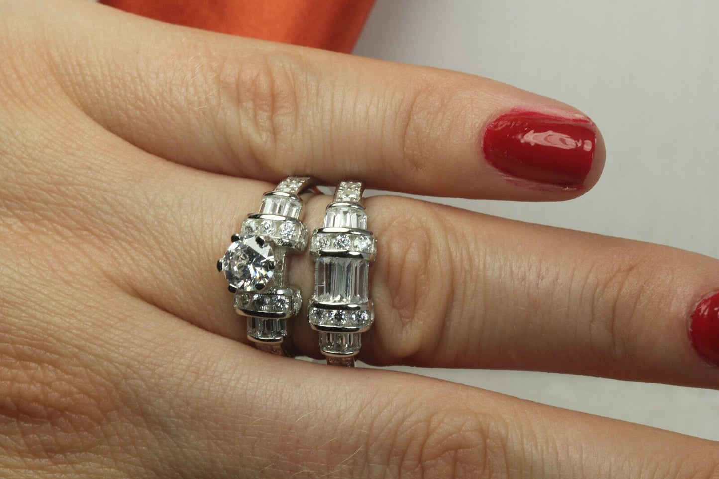 3.78C CZ 925 Bridal Silver Engagement Ring Wedding Ring Set  Set 8.2g