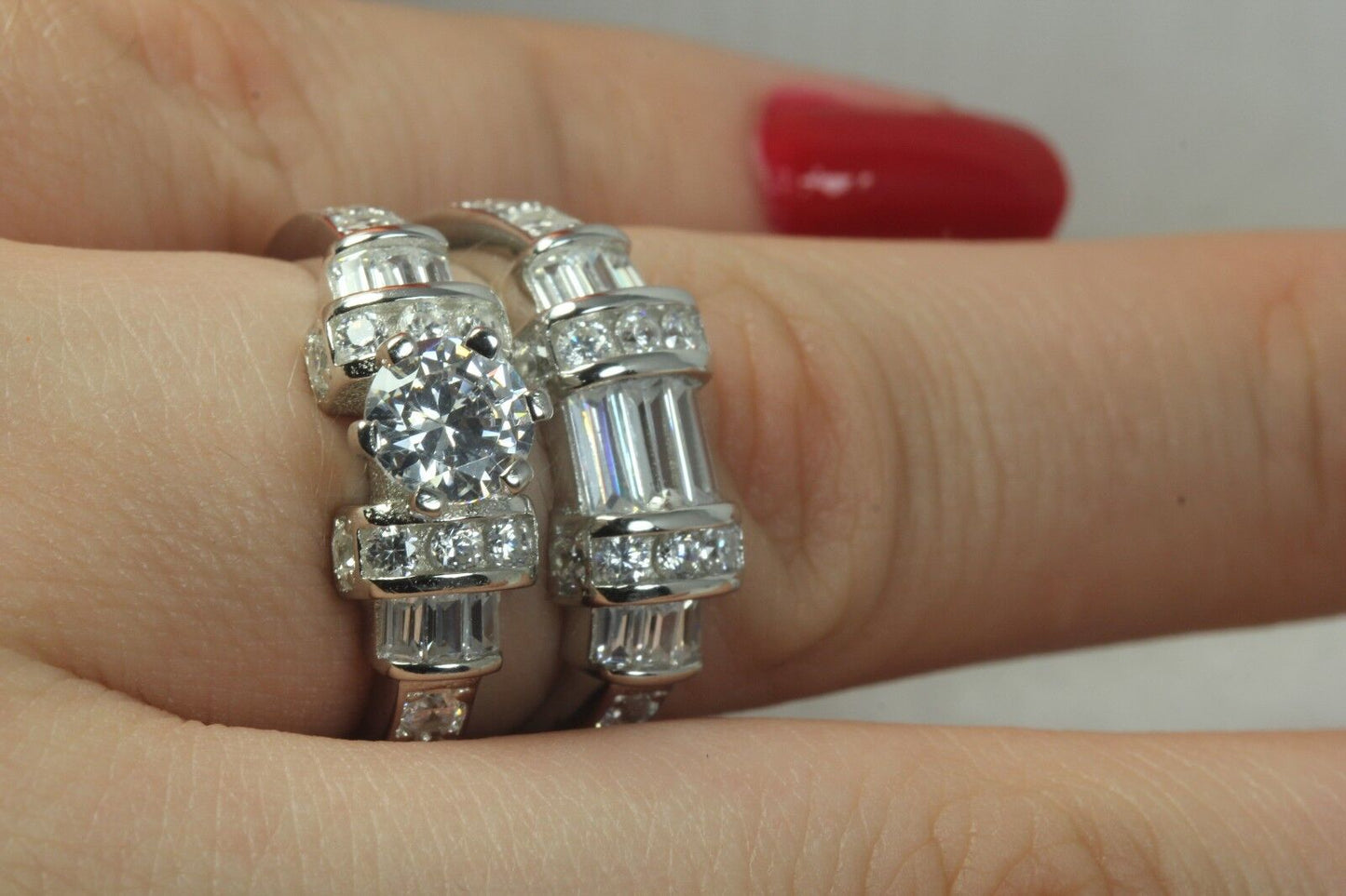 3.78C CZ 925 Bridal Silver Engagement Ring Wedding Ring Set  Set 8.2g