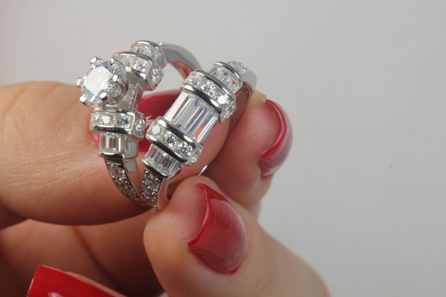 3.78C CZ 925 Bridal Silver Engagement Ring Wedding Ring Set  Set 8.2g
