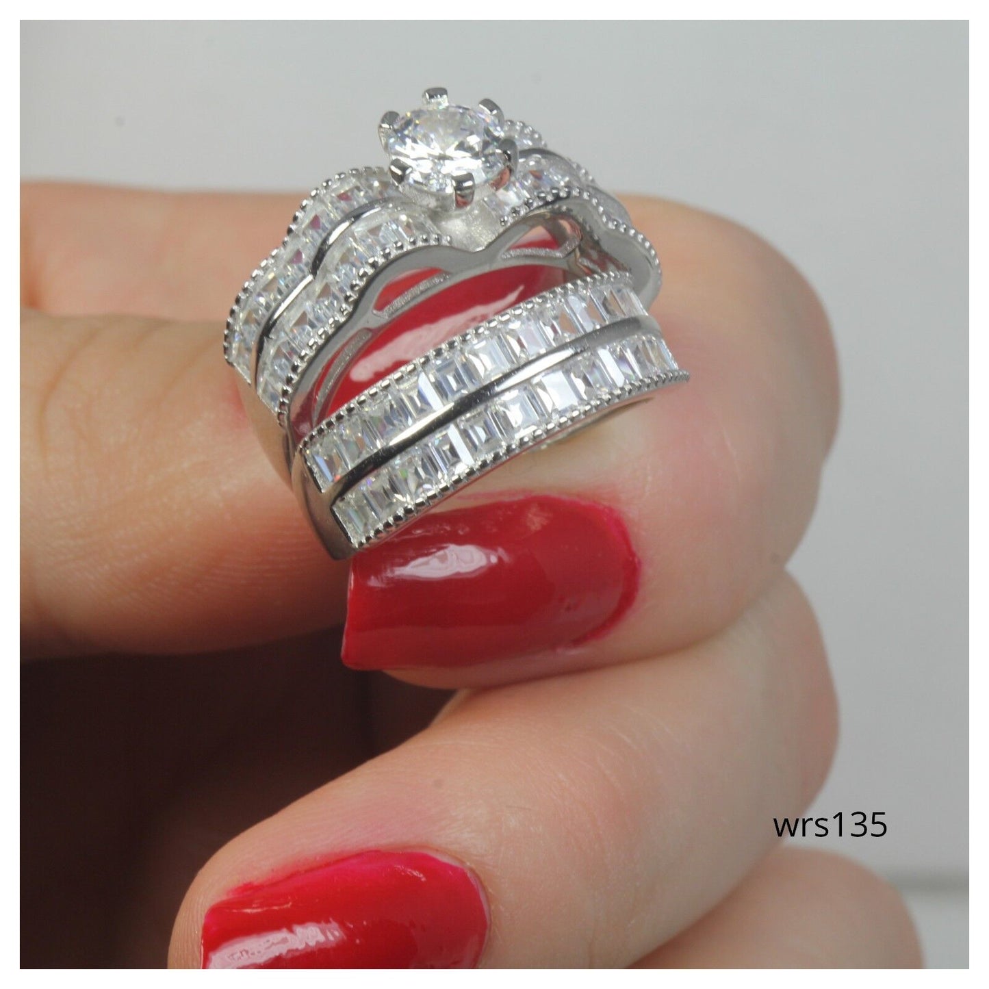 3.78 CTW CZ Sterling Silver 925 Engagement & Wedding Ring Set 7.8 gms