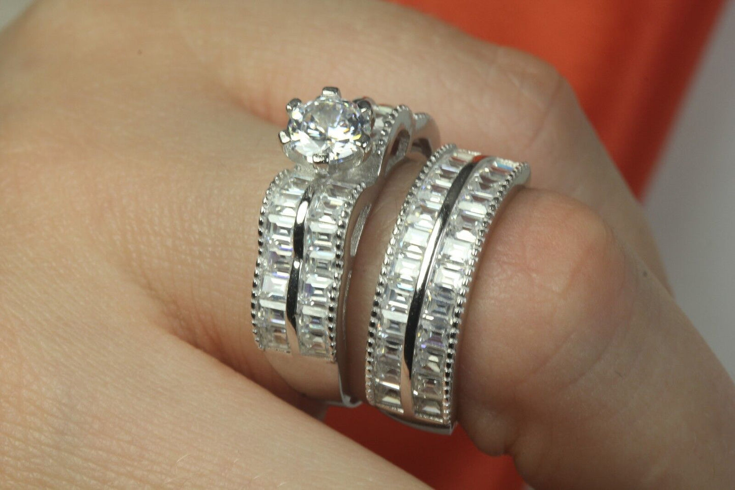 3.78 CTW CZ Sterling Silver 925 Engagement & Wedding Ring Set 7.8 gms