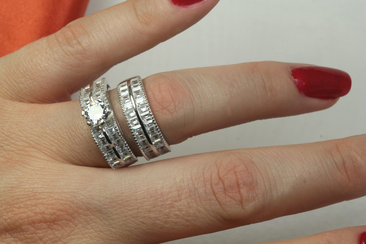 3.78 CTW CZ Sterling Silver 925 Engagement & Wedding Ring Set 7.8 gms