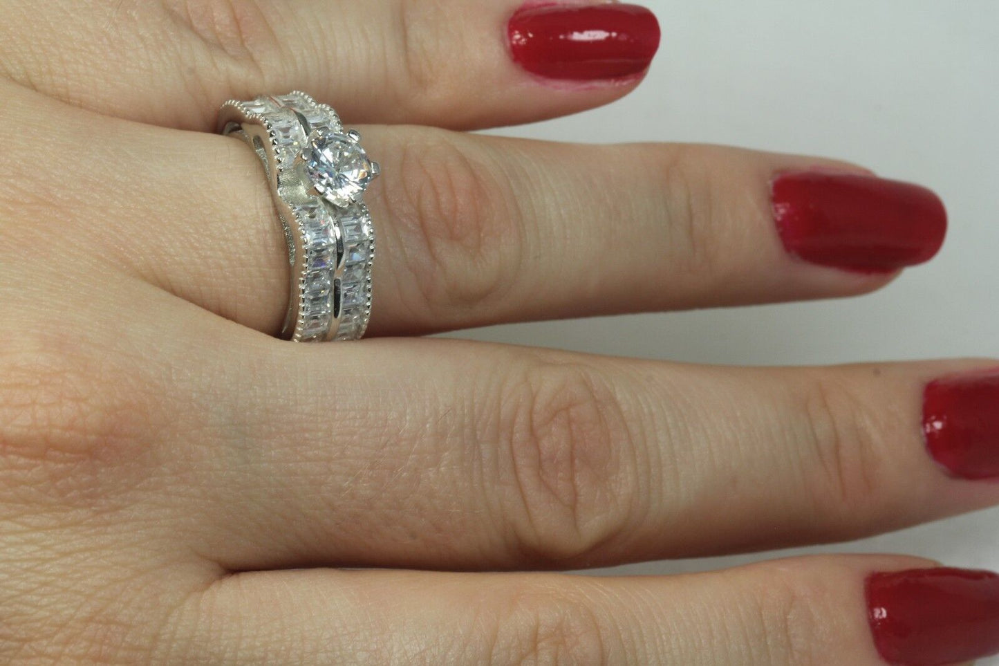 3.78 CTW CZ Sterling Silver 925 Engagement & Wedding Ring Set 7.8 gms