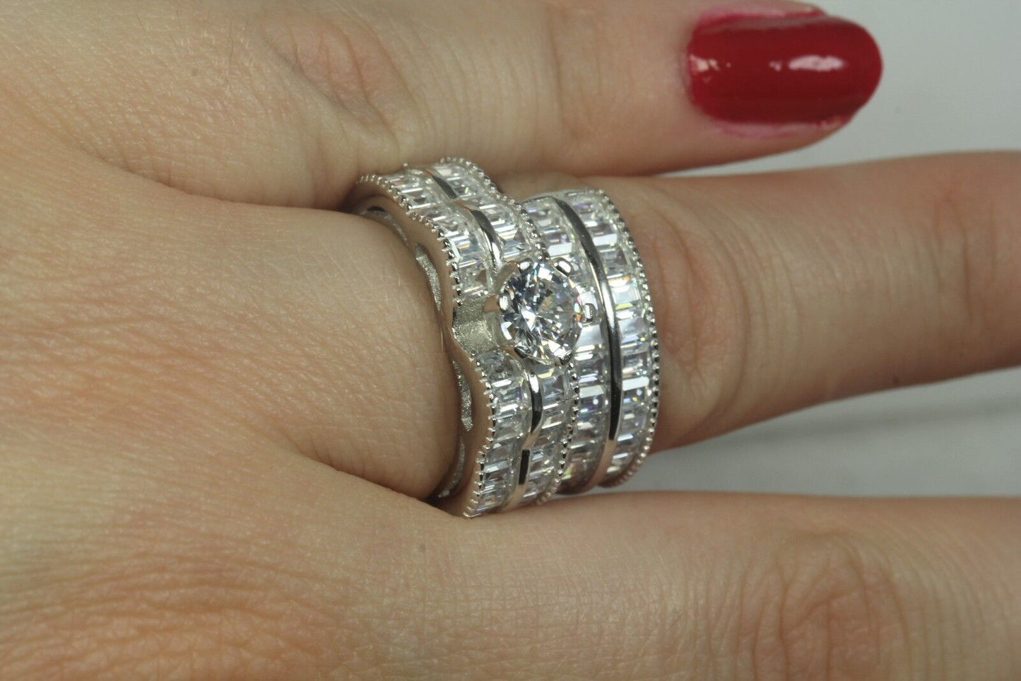 3.78 CTW CZ Sterling Silver 925 Engagement & Wedding Ring Set 7.8 gms