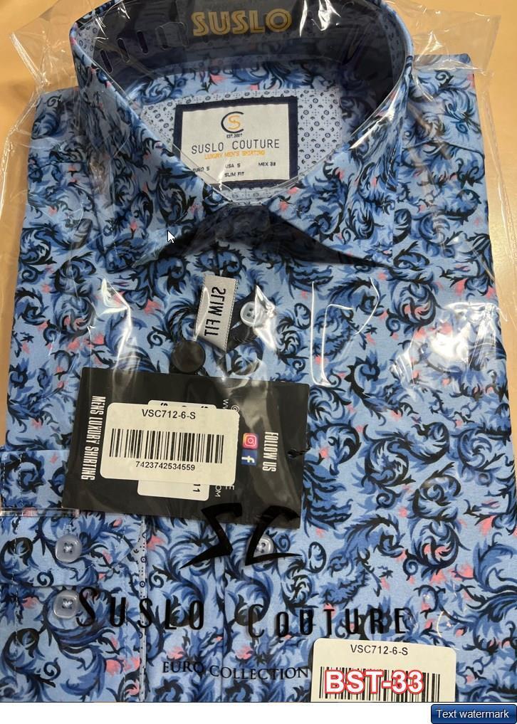 Suslo Couture Men's Floral Designer Printed Long Sleeve Slim Fit Dress Shirts S