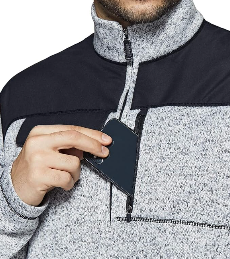 CQR Men's Thermal Fleece Half Zip Pullover, Winter Outdoor Warm Sweater, Gray, M