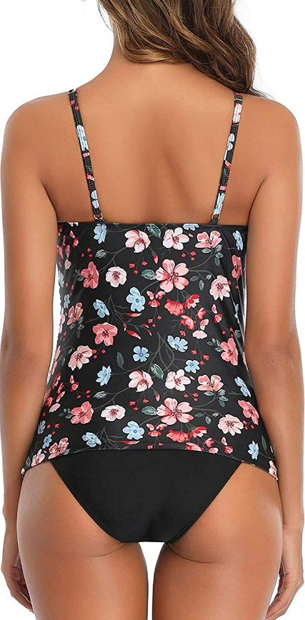 Tempt Me Two Pc Tankini Swimsuit Women High Neck Ruched Tummy Control Top+Bottom