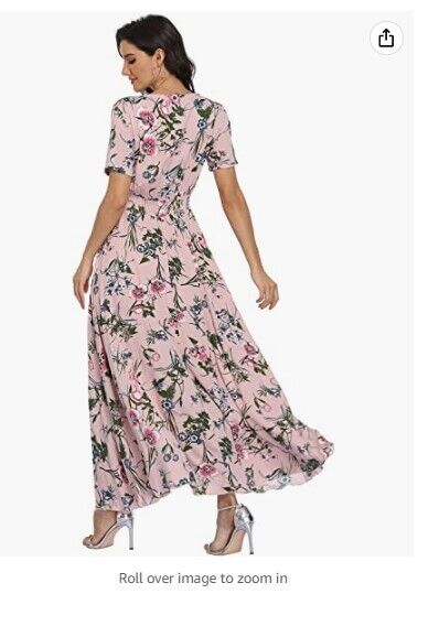 VintageClothing Womens Floral Print Maxi Dress Boho Button Up Split Beach Dress
