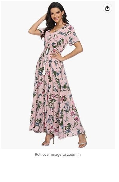 VintageClothing Womens Floral Print Maxi Dress Boho Button Up Split Beach Dress