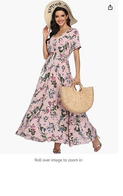 VintageClothing Womens Floral Print Maxi Dress Boho Button Up Split Beach Dress