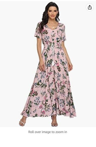 VintageClothing Womens Floral Print Maxi Dress Boho Button Up Split Beach Dress