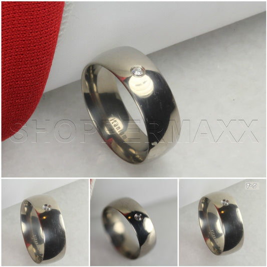 Titanium Mens Single Round Stone Brushed Finish Wedding Band Fashion Ring