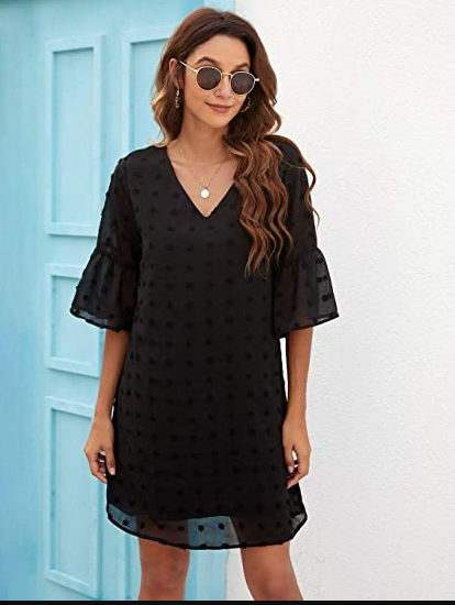 Blooming Jelly Womens Dresses SS Ruffle Sun Dress Chiffon Flowy Shift Mini Dress