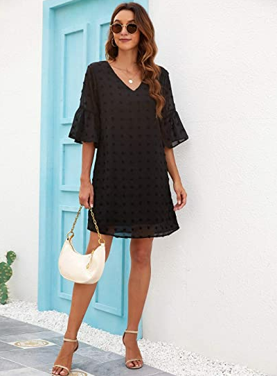 Blooming Jelly Womens Dresses SS Ruffle Sun Dress Chiffon Flowy Shift Mini Dress
