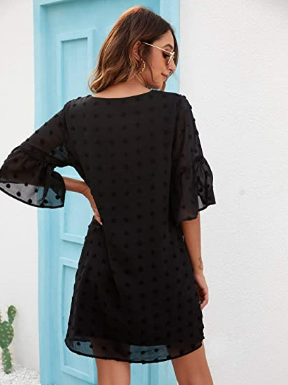 Blooming Jelly Womens Dresses SS Ruffle Sun Dress Chiffon Flowy Shift Mini Dress